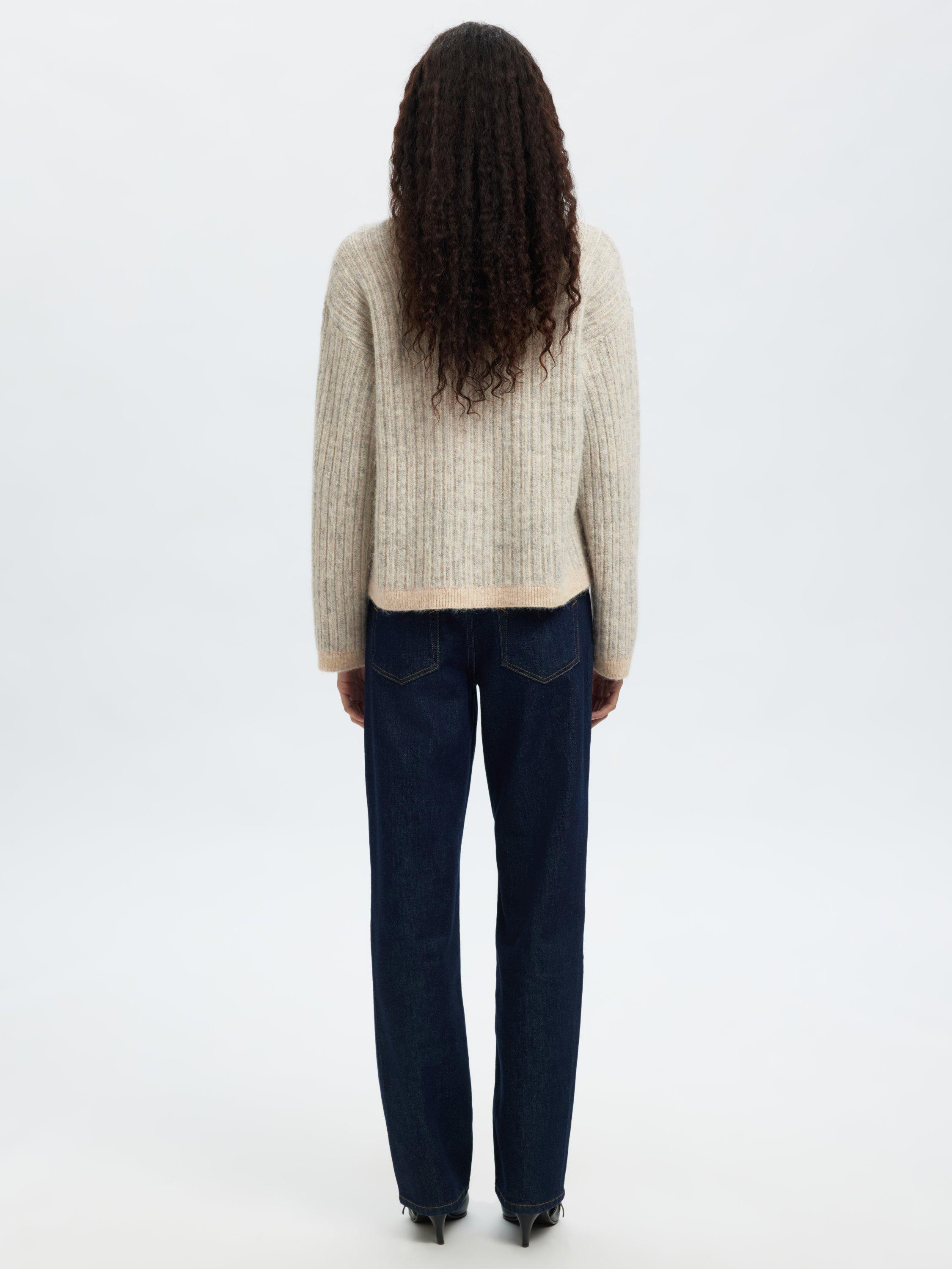 Product image 5 of 7, which shows Selected Alva Textured Stripe Wool Rich Jumper, Cream, XS