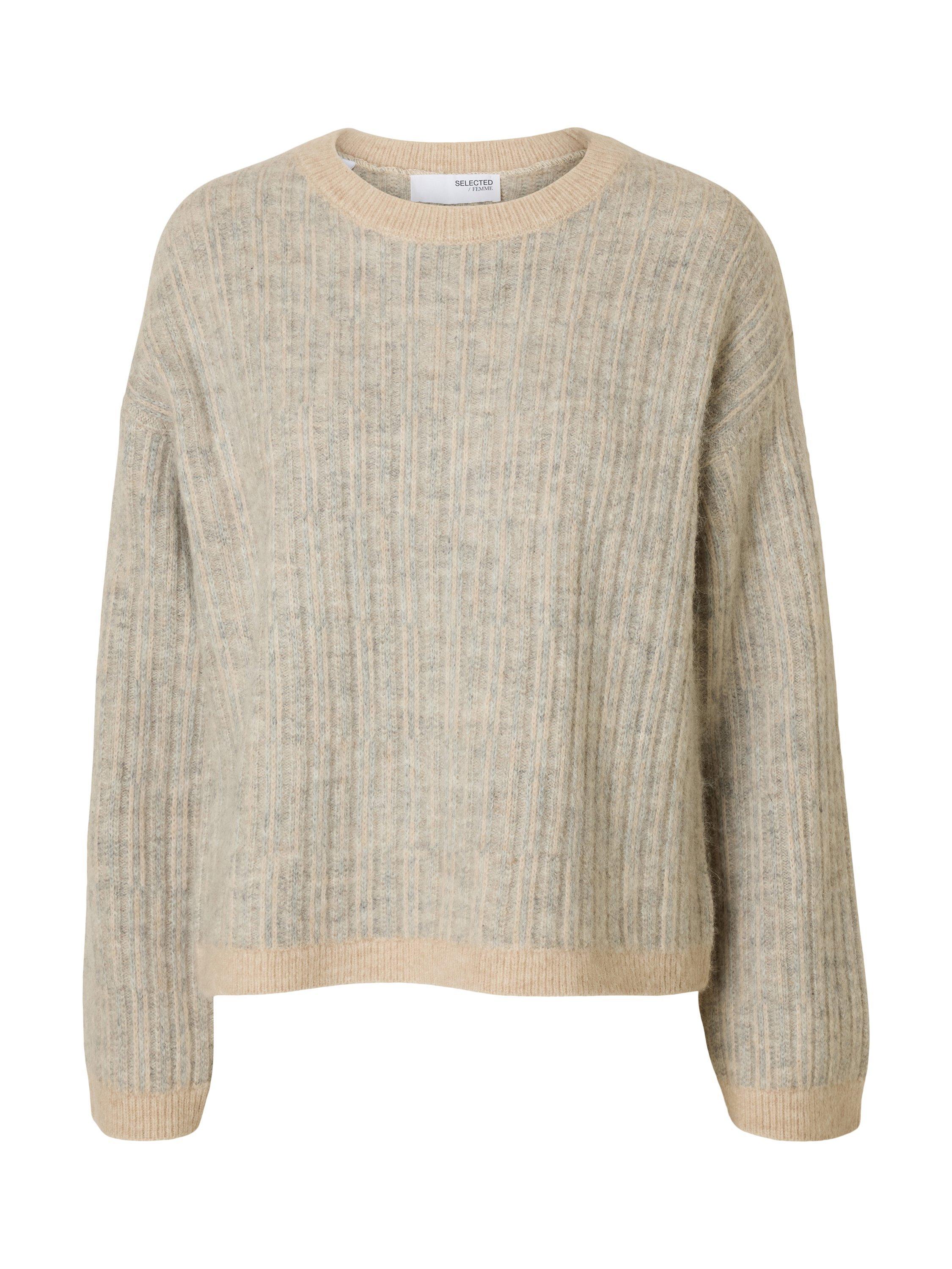 Product image 6 of 7, which shows Selected Alva Textured Stripe Wool Rich Jumper, Cream, XS