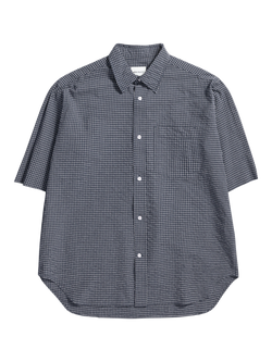 Norse Projects Cotton Blend Oversized Fit Check Shirt, Dark Navy, Dark Navy