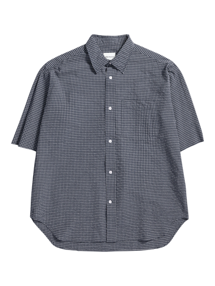 Norse Projects Cotton Blend Oversized Fit Check Shirt, Dark Navy, Dark Navy