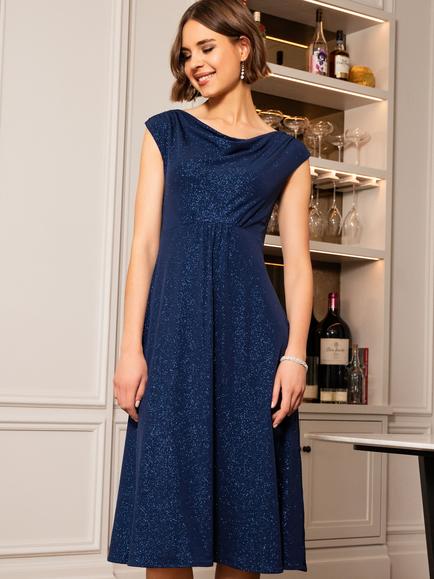 Alie Street Darcie Cowl Neck Dress, Glitter Blue