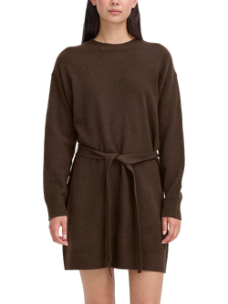 ICHI Dasila Long Sleeve Round Neck Mini Jumper Dress, Coffee Bean