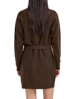 ICHI Dasila Long Sleeve Round Neck Mini Jumper Dress - view 2, Coffee Bean