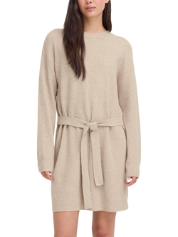 ICHI Dasila Long Sleeve Round Neck Mini Jumper Dress, Oatmeal Melange