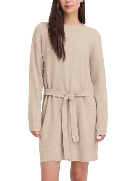 ICHI Dasila Long Sleeve Round Neck Mini Jumper Dress, Oatmeal Melange
