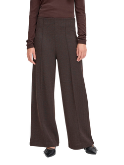 ICHI Kate Mid Rise Tailored Jacquard Herringbone Trousers, Black/Brown