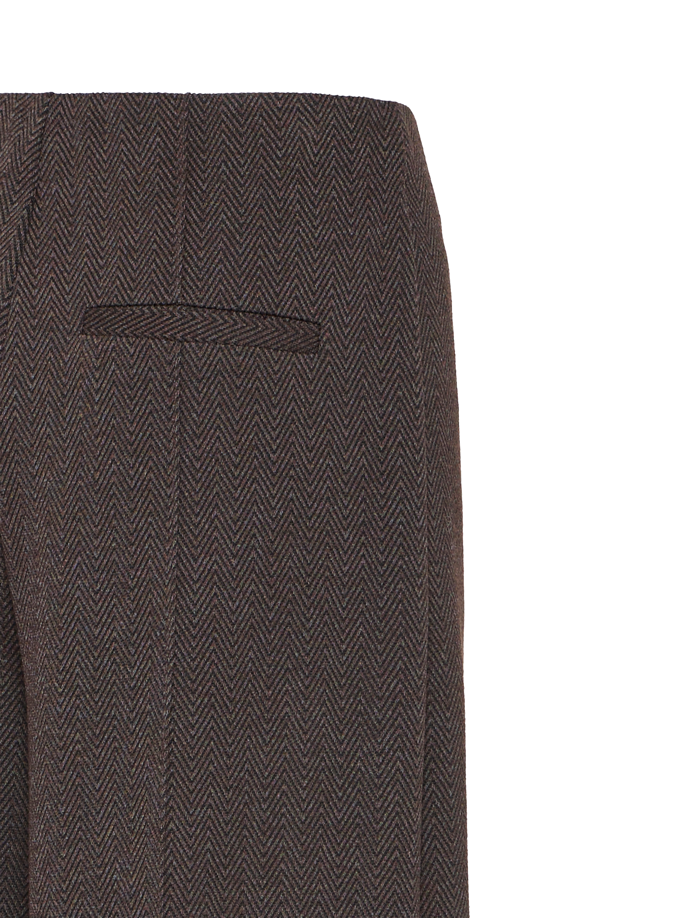 Product image 7 of 7, which shows ICHI Kate Mid Rise Tailored Jacquard Herringbone Trousers , Black/Brown, XS