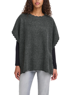 ICHI Iamacha Wool Poncho Coatigan, Dark Grey Melange