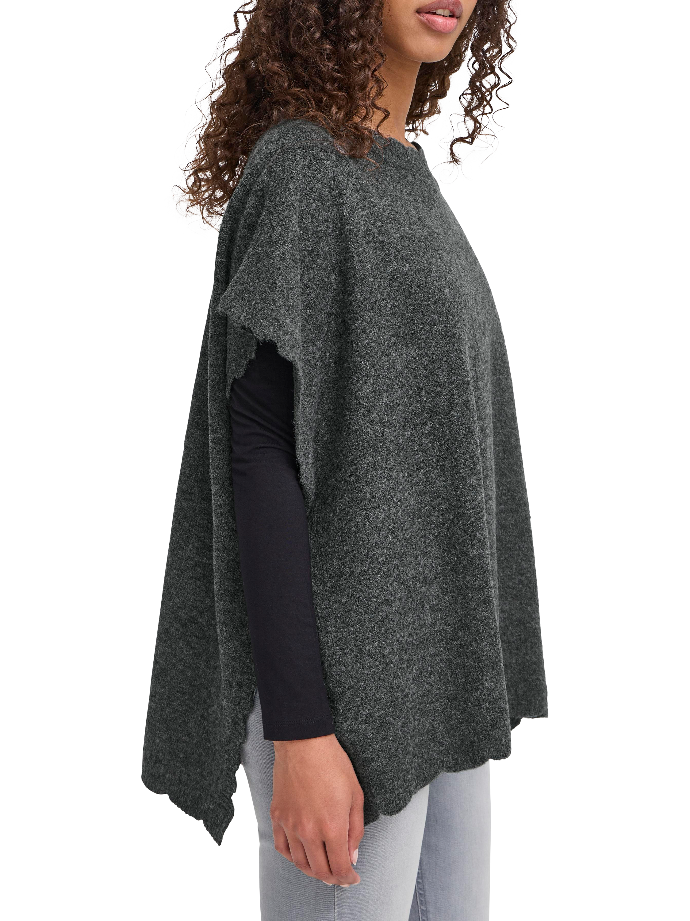 Product image 2 of 6, which shows ICHI Iamacha Wool Poncho Coatigan, Dark Grey Melange, One Size