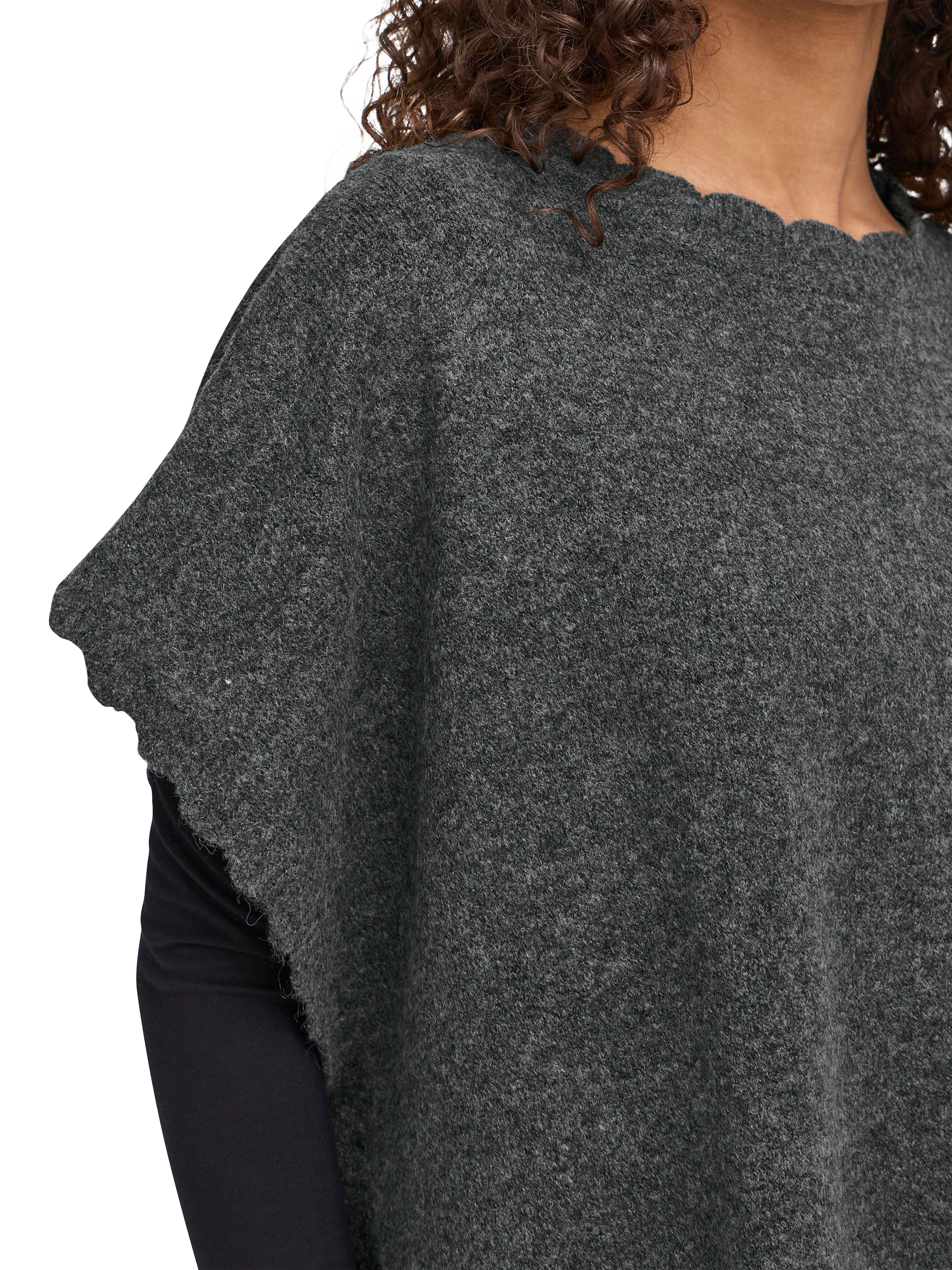 Product image 3 of 6, which shows ICHI Iamacha Wool Poncho Coatigan, Dark Grey Melange, One Size