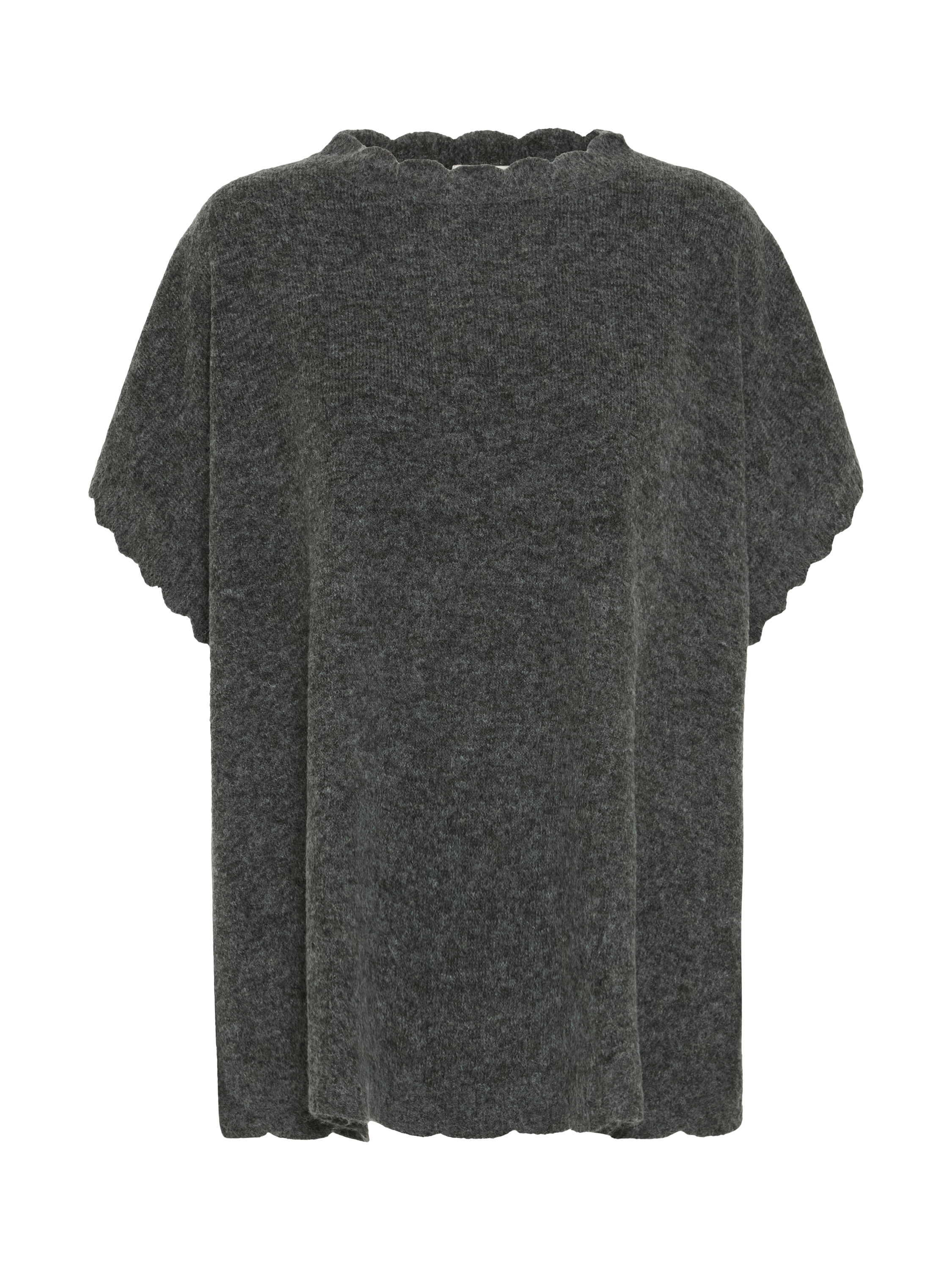 Product image 4 of 6, which shows ICHI Iamacha Wool Poncho Coatigan, Dark Grey Melange, One Size