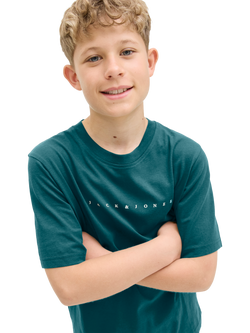 Jack & Jones Kids' Relaxed Fit Branded T-Shirt, Atlantic Deep - view 2, Atlantic Deep