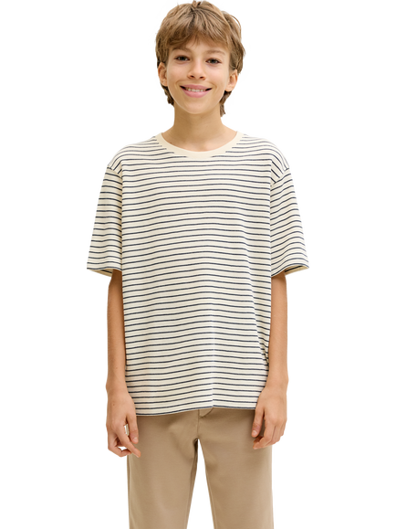 Jack & Jones Kids' Striped Short Sleeved T-Shirt, Antique White - view 2, Antique White