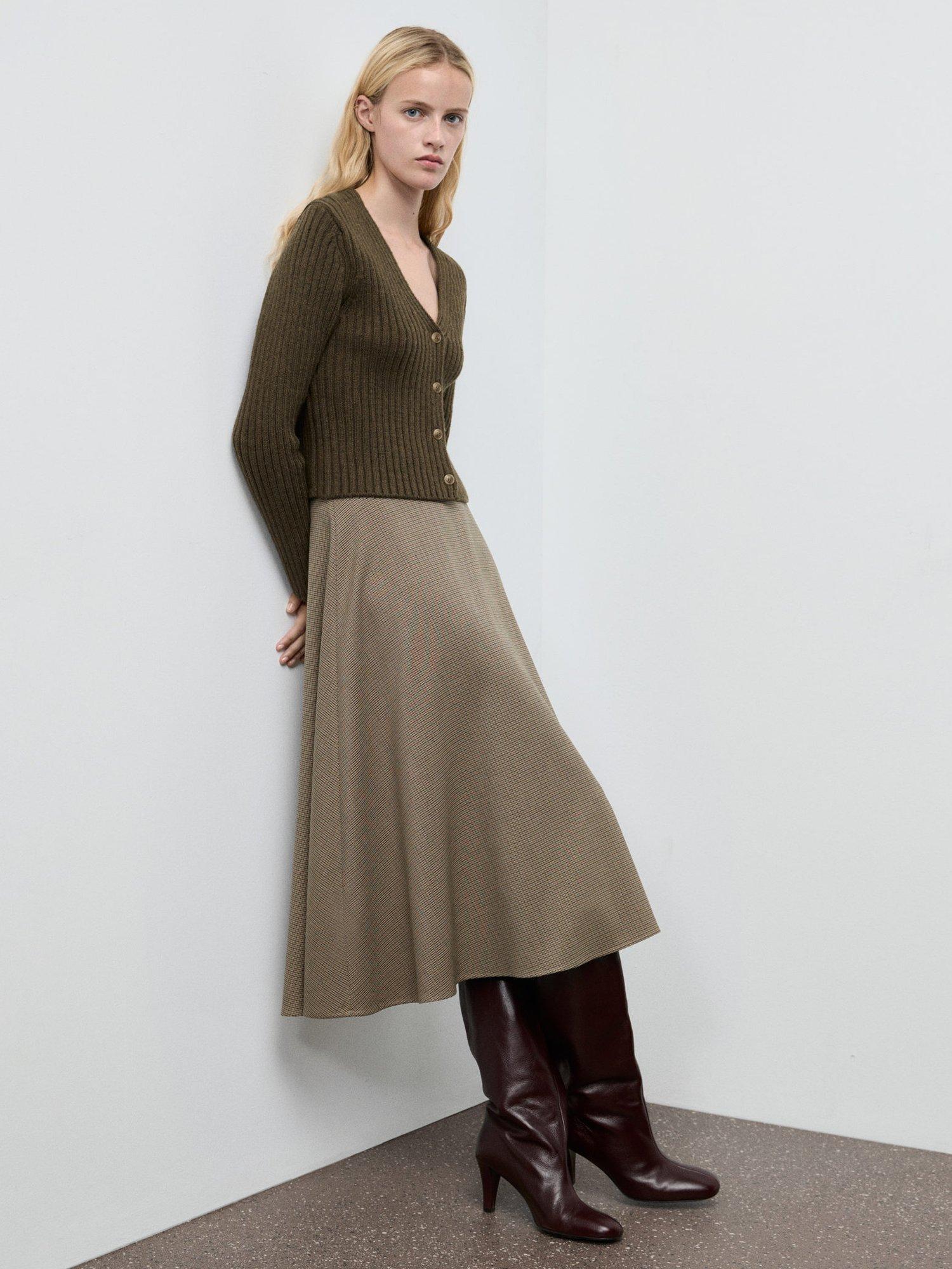 Product image 2 of 8, which shows Mango Yuki V-Neck Ribbed Cardigan , Khaki, XS