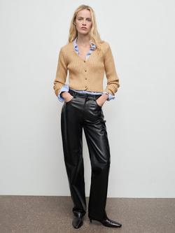 Mango Yuki V-Neck Ribbed Cardigan - view 2, Medium Brown