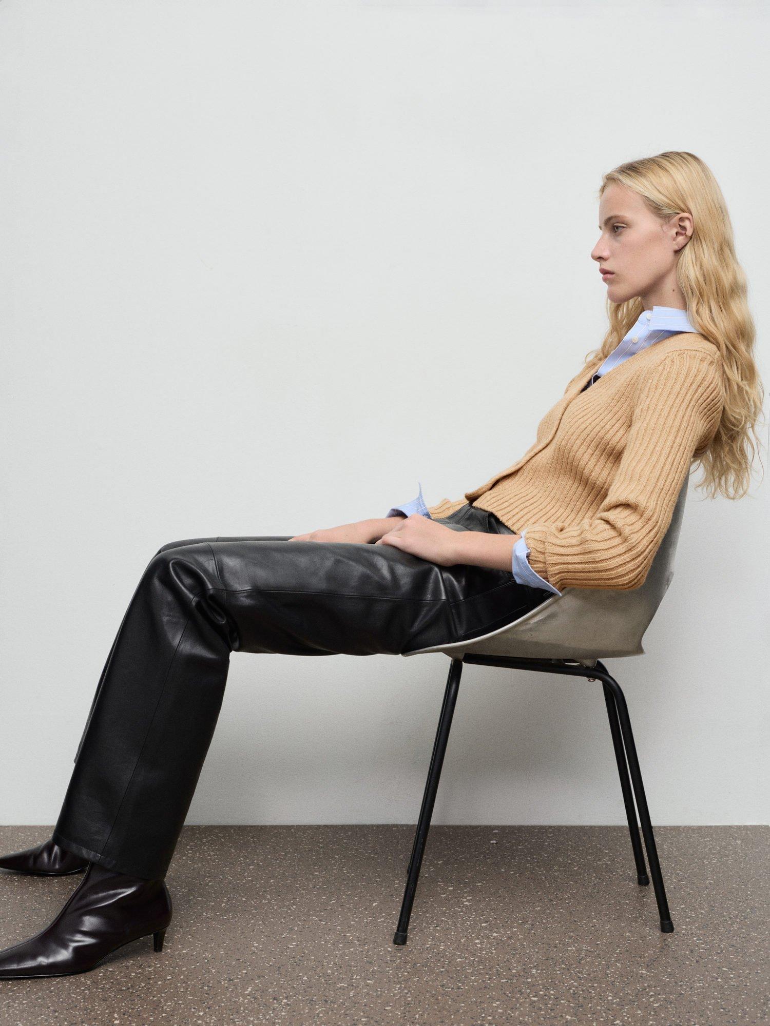 Product image 7 of 8, which shows Mango Yuki V-Neck Ribbed Cardigan , Medium Brown, XL