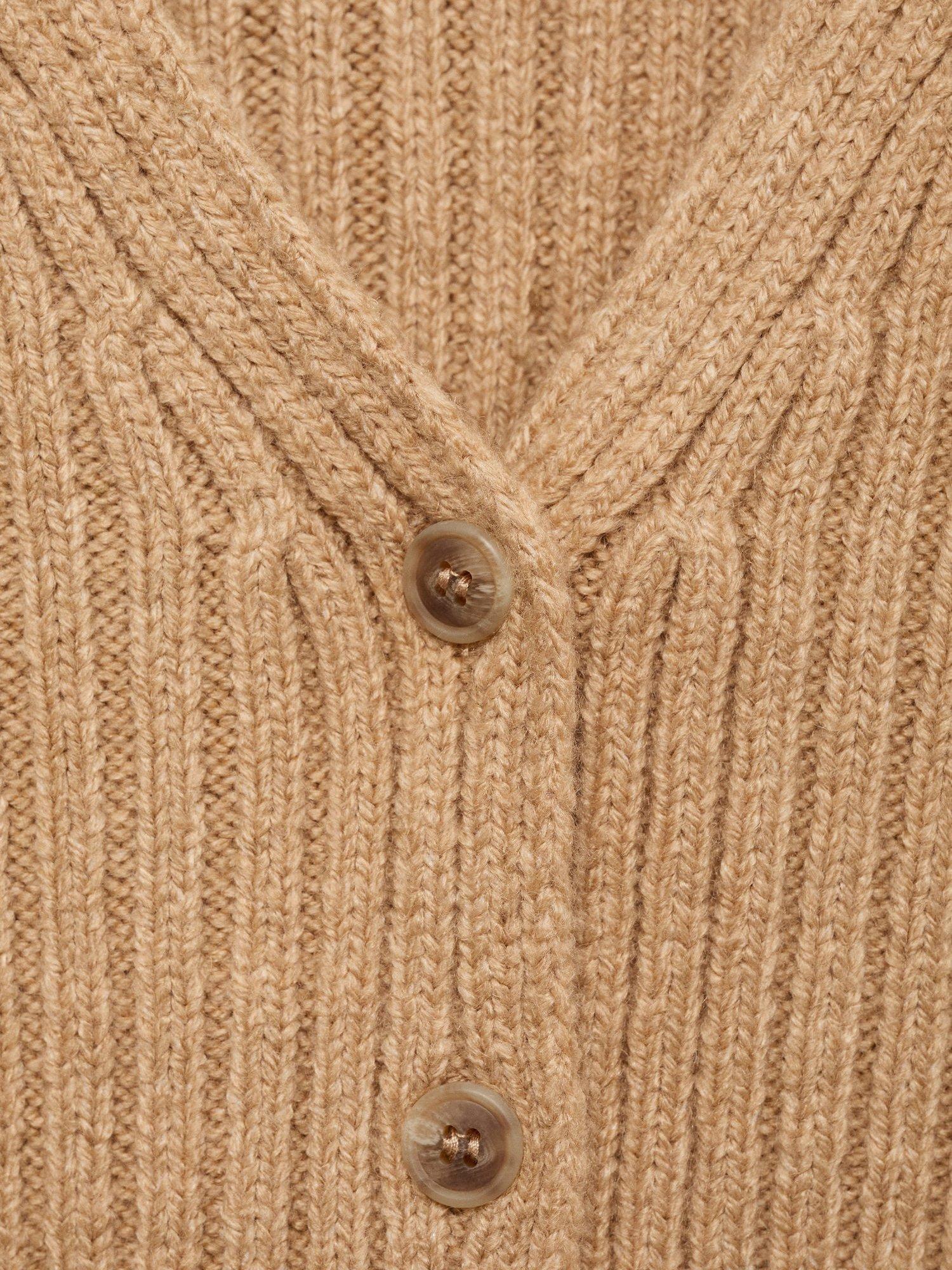Product image 8 of 8, which shows Mango Yuki V-Neck Ribbed Cardigan , Medium Brown, XL