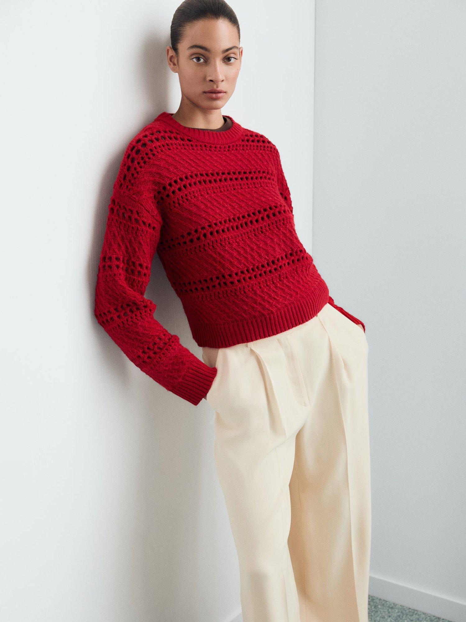Mango Mariner Open Knit Jumper, Red