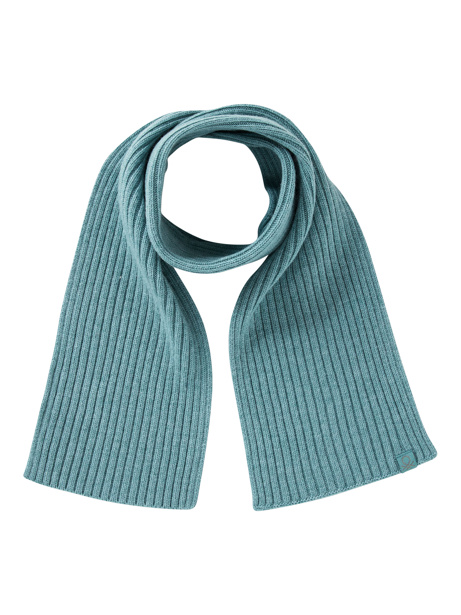 Product image 1 of 3, which shows Benetton Kids' Wool Blend Rib Knit Scarf, Green, 3-4 years