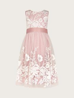 Monsoon Kids' Alicia Embroidered Lace Maxi Dress, Pink - view 2, Pink