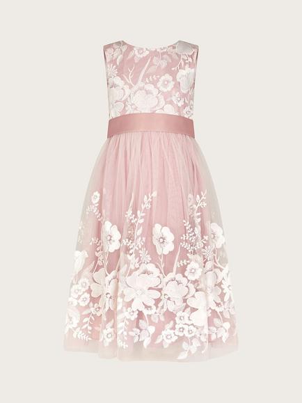 Monsoon Kids' Alicia Embroidered Lace Midi Dress, Pink - view 2, Pink