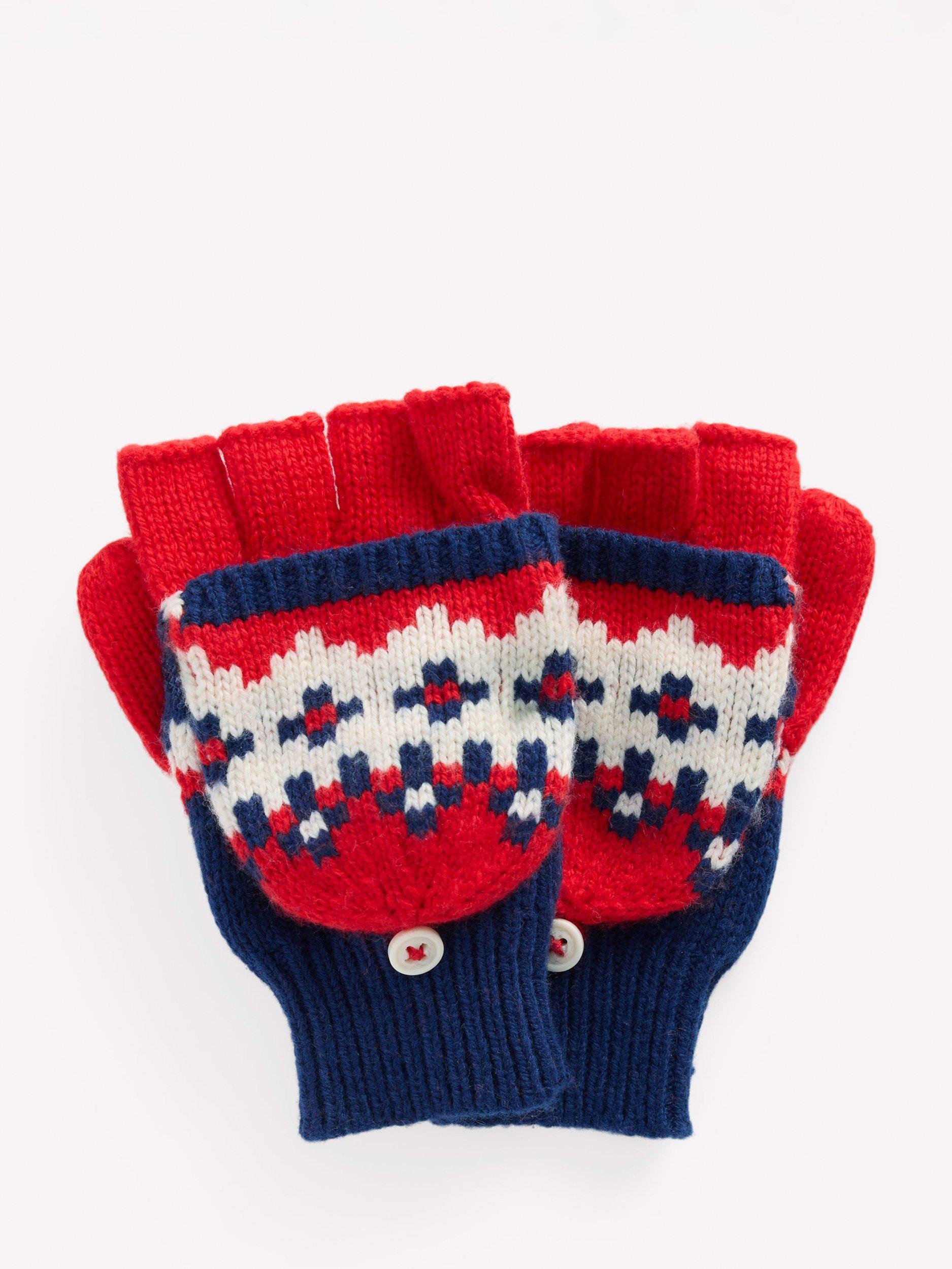 Mini Boden Kids' Fair Isle Fingerless Mittens, Navy/Multi