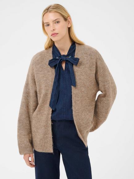 Part Two Rastina Wool Blend Open Neck Cardigan, Mink Melange, Mink Melange