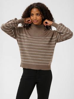 KAFFE Lizz Stripe Turtleneck Jumper, Morel Melange/Silver, Morel Melange/Silver