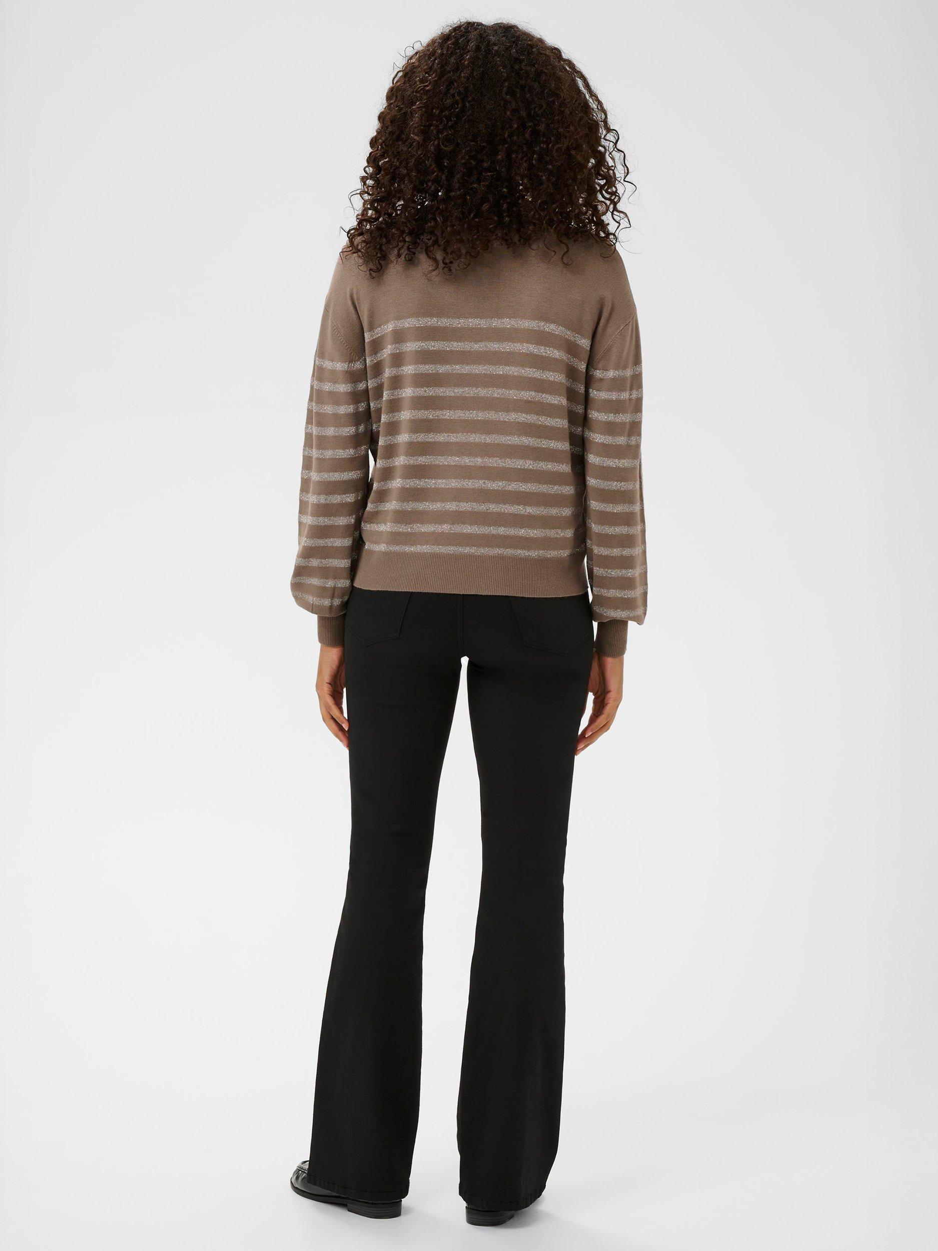 Product image 2 of 6, which shows KAFFE Lizz Stripe Turtleneck Jumper, Morel Melange/Silver, XS