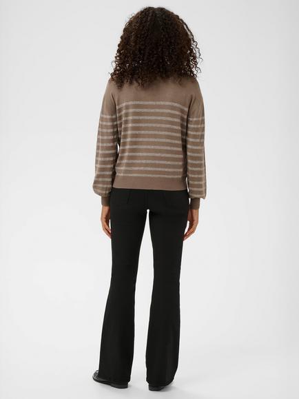 KAFFE Lizz Stripe Turtleneck Jumper, Morel Melange/Silver - view 2, Morel Melange/Silver