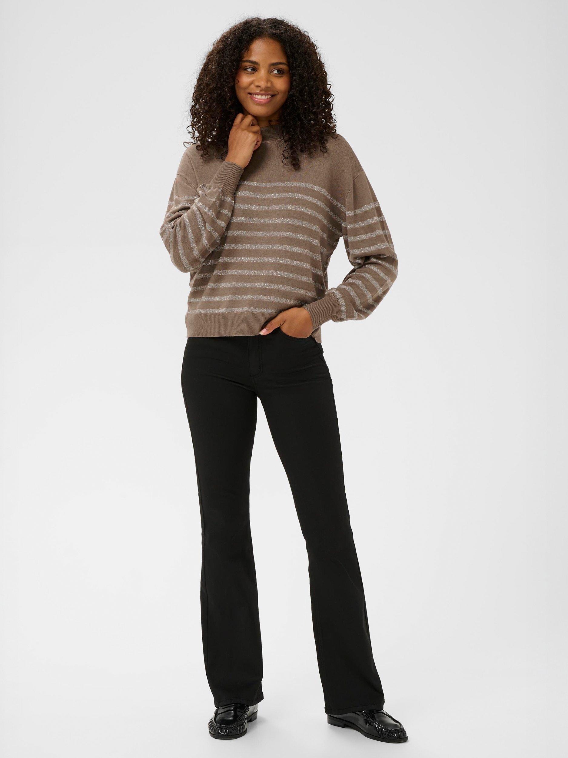 Product image 3 of 6, which shows KAFFE Lizz Stripe Turtleneck Jumper, Morel Melange/Silver, XS
