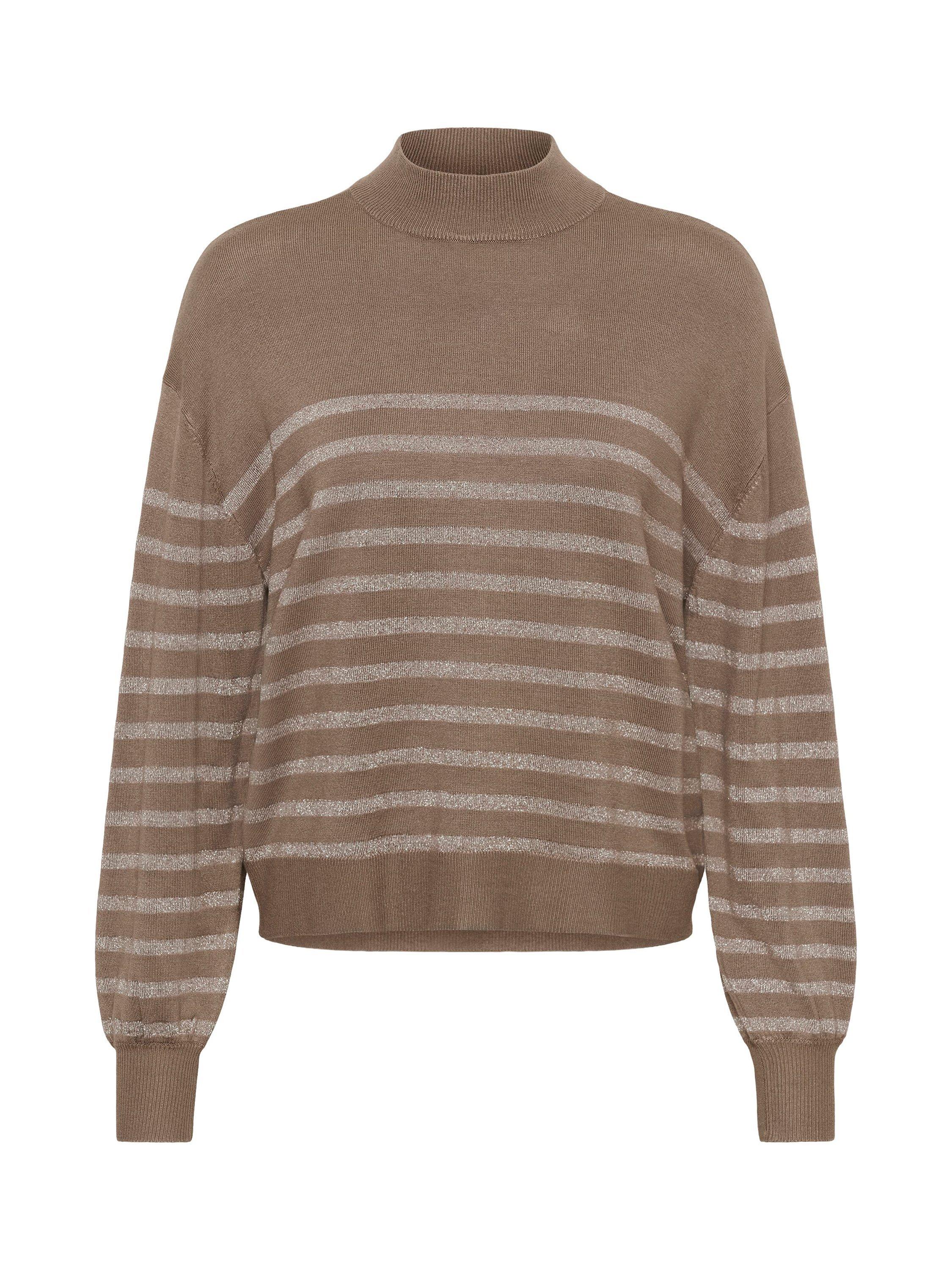 Product image 5 of 6, which shows KAFFE Lizz Stripe Turtleneck Jumper, Morel Melange/Silver, XS