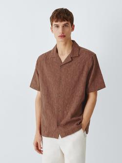 John Lewis Cotton Jacquard Pattern Short Sleeve Shirt, Rust, Rust
