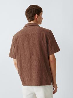 John Lewis Cotton Jacquard Pattern Short Sleeve Shirt, Rust - view 2, Rust