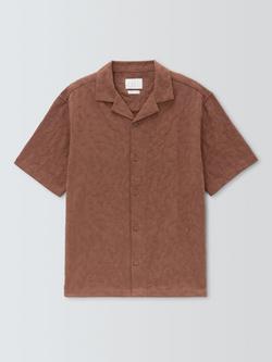 John Lewis Cotton Jacquard Pattern Short Sleeve Shirt, Rust, Rust