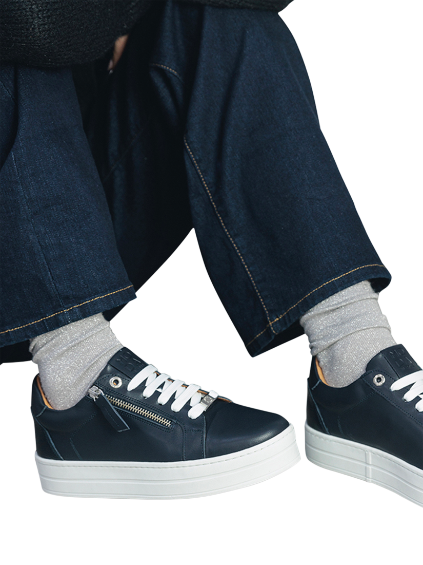 Product image 2 of 5, which shows Moda in Pelle Abbiy Leather Trainers, Navy, 3