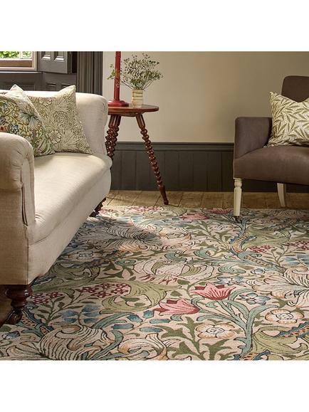 Morris & Co. Golden Lily Pure Wool Rug, Green - view 2, Green