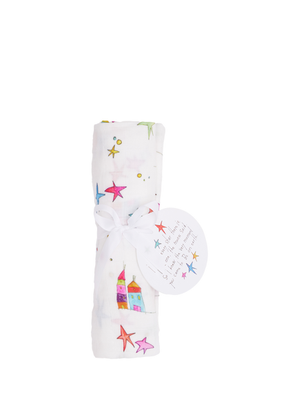 From Babies with Love Organic Baby Swaddling Shawl, White/Multi, White/Multi
