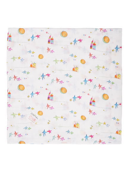From Babies with Love Organic Baby Swaddling Shawl, White/Multi - view 2, White/Multi