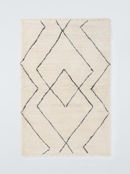 John Lewis Riad Diamond Berber Hand Tufted Pure Wool Rug, White Ivory, White Ivory