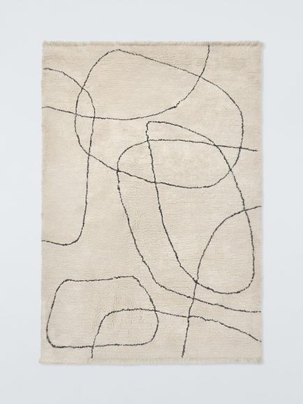 John Lewis Scribble Berber Hand Tufted Pure Wool Rug, White Ivory, White Ivory