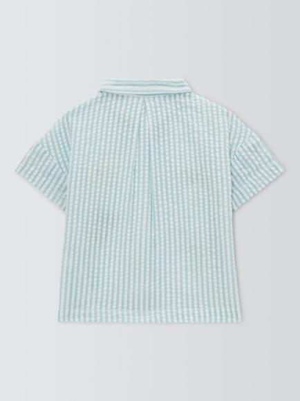John Lewis Baby Lobster Seersucker Stripe Short Sleeve Shirt, Blue - view 2, Blue