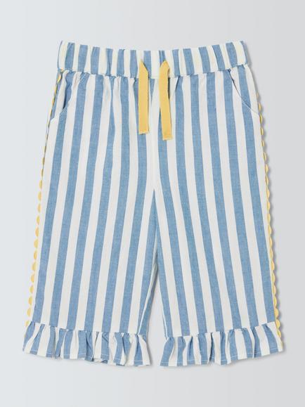 John Lewis Baby Cotton Poplin Stripe Trousers, Blue, Blue