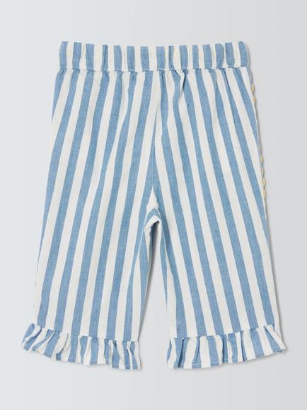 John Lewis Baby Cotton Poplin Stripe Trousers, Blue - view 2, Blue
