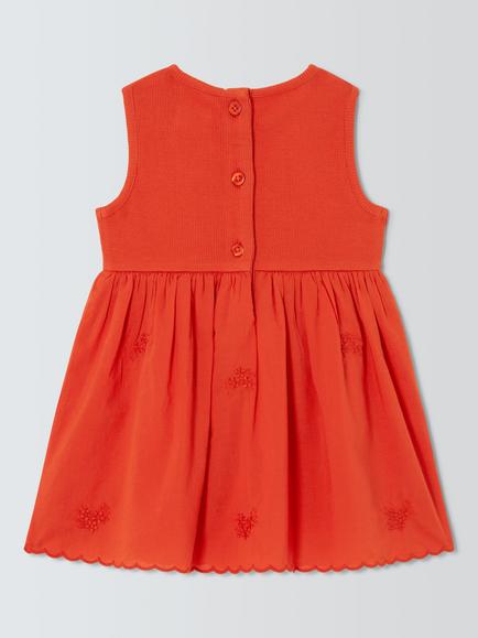 John Lewis Baby Broderie Rib Mix Dress, Red - view 2, Red