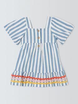 John Lewis Baby Woven Stripe Smocked Dress, Blue - view 2, Blue