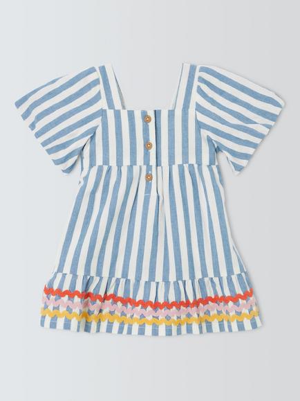 John Lewis Baby Woven Stripe Smocked Dress, Blue - view 2, Blue