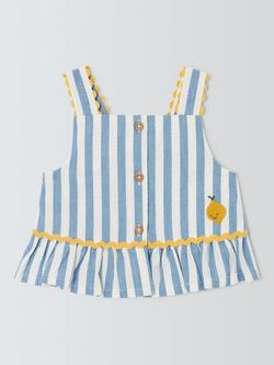 John Lewis Baby Cotton Poplin Stripe Top, Blue, Blue