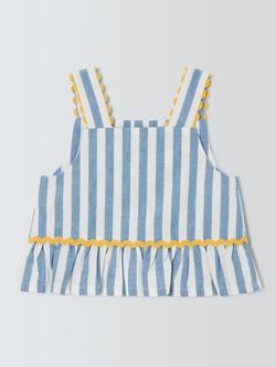 John Lewis Baby Cotton Poplin Stripe Top, Blue - view 2, Blue