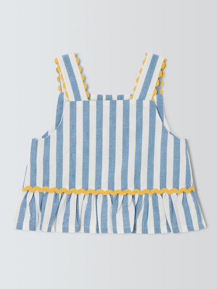 John Lewis Baby Cotton Poplin Stripe Top, Blue - view 2, Blue